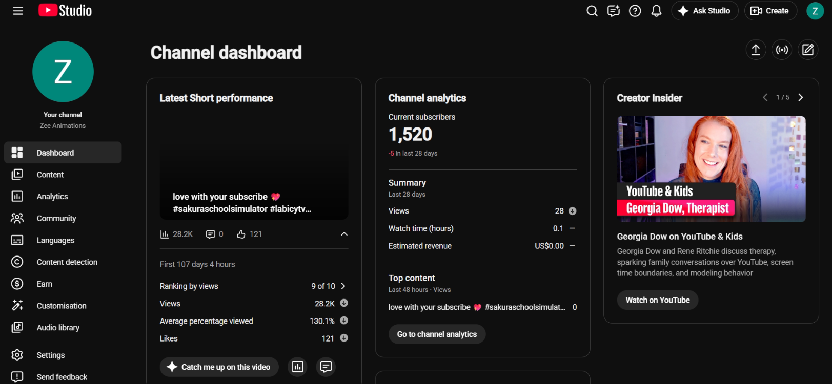 Zee Animations channel preview